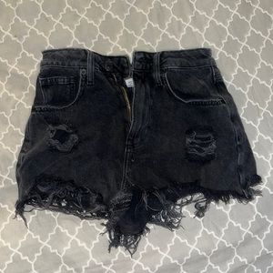Black Ripped Jean Shorts